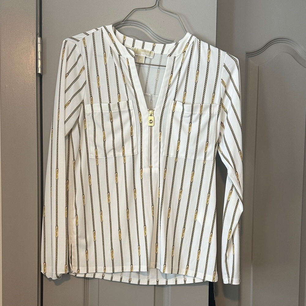 Michael Kors White Blouse with Gold Stripes